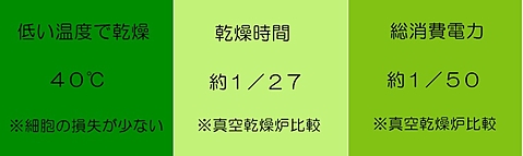 マイクロ波減圧乾燥と真空乾燥炉との比較表
