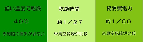 マイクロ波減圧乾燥と真空乾燥炉との比較表